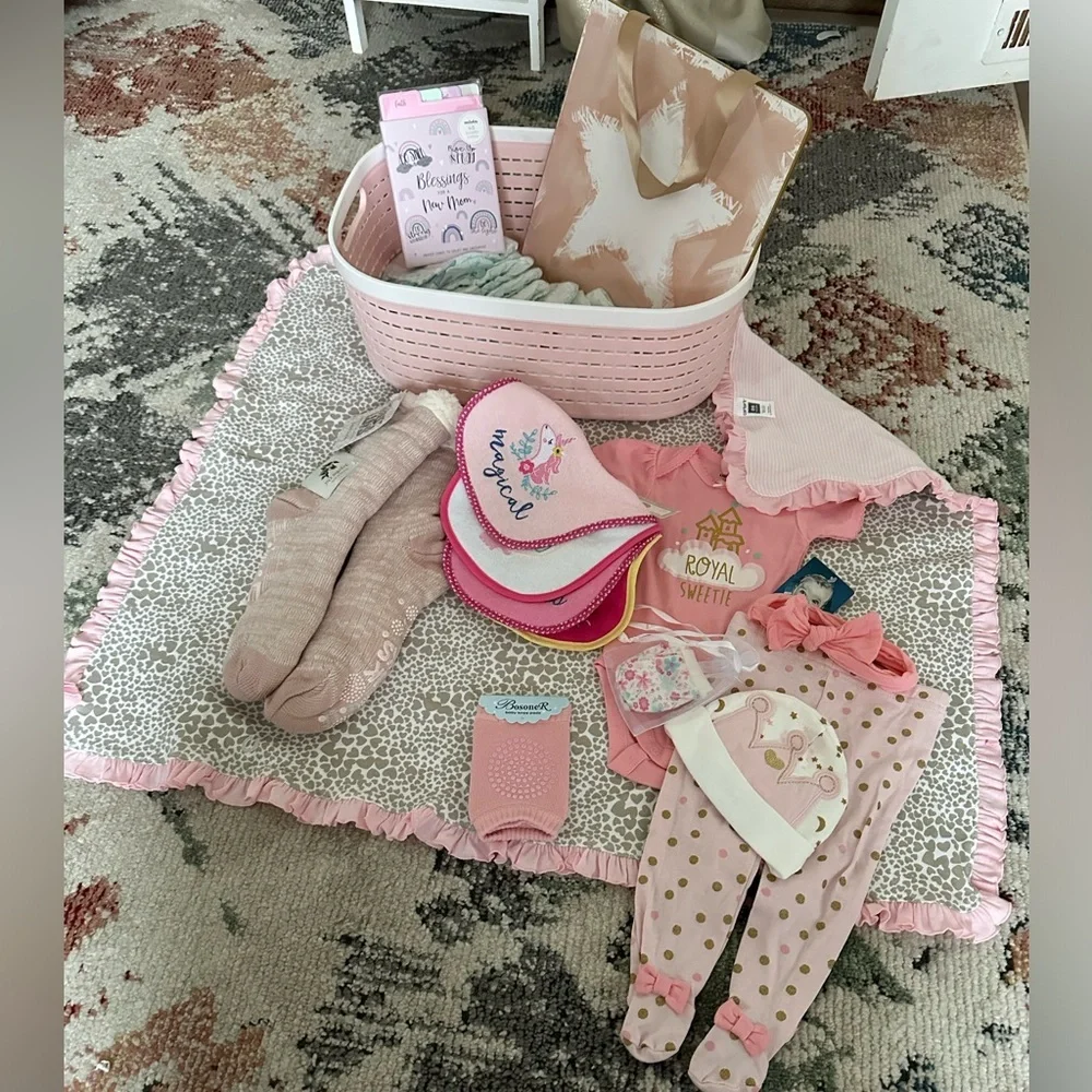 New Baby Newborn Girl Gift Set + Mom Pink Girly Baby Shower Gift for Her - Picture 8 of 16